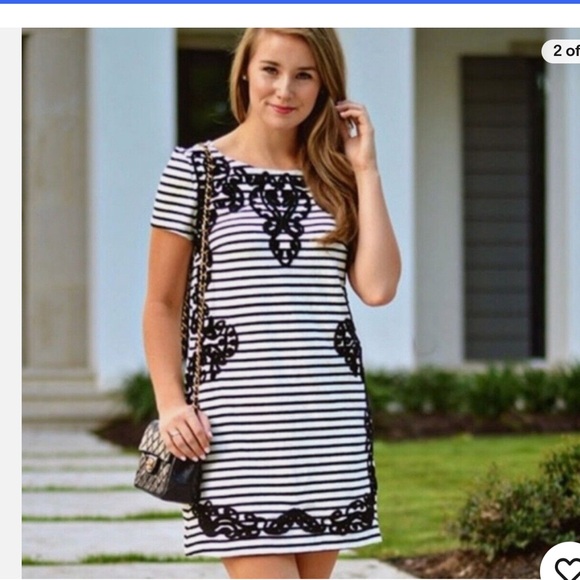 Anthropologie Postmark Scrolled Striped Tunic Dress Black & White - Picture 3 of 5